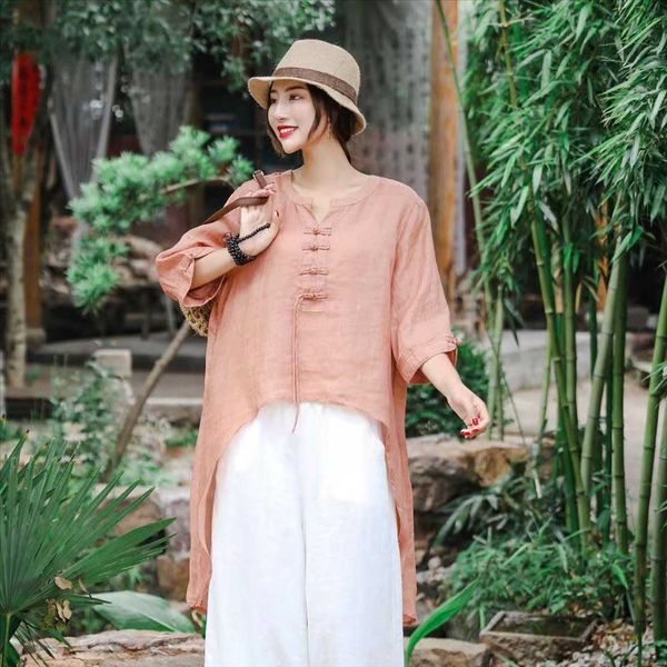 2020 and artistic women's t-shirt solid color plate buckle ramie cotton linen t-shirt cotton linen irregular loose large size medium an, White
2020 and artistic women's t-shirt solid color plate buckle ramie cotton linen t-shirt cotton linen irregular loose large size medium an, White