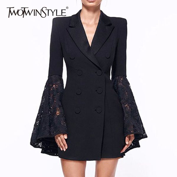 twotwinstyle lace coat for women hollow out flare sleeve v neck double breadsted tunic plus size blazer 2019 spring fashion new, White;black
twotwinstyle lace coat for women hollow out flare sleeve v neck double breadsted tunic plus size blazer 2019 spring fashion new, White;black