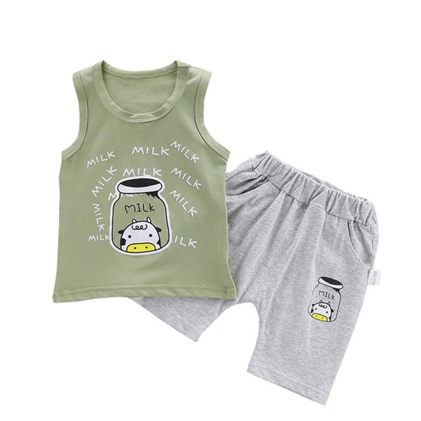 boys summer cool clothing cute boys cothes bottle vest sleeveless shorts suit, White