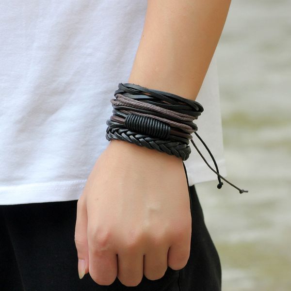 4pcs/set men boys leather bracelet woven bangles vintage male birthday gift jewelry wristband, Golden;silver
4pcs/set men boys leather bracelet woven bangles vintage male birthday gift jewelry wristband, Golden;silver