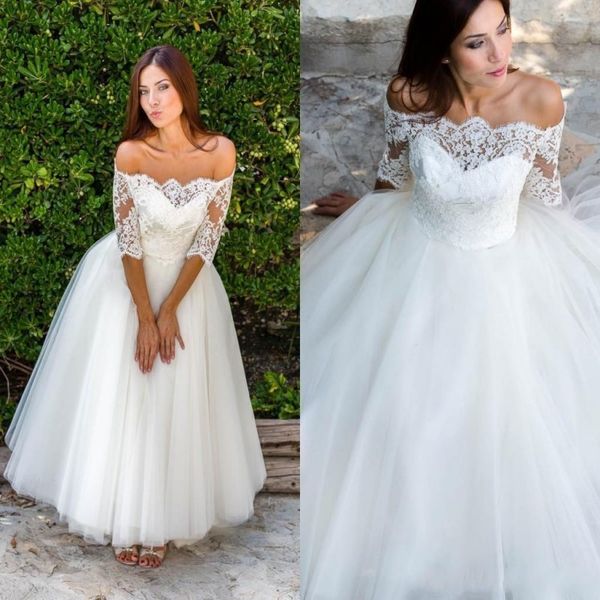 wedding dresses bateau country half sleeves appliques illusion ankle length bridal gowns vestidos de noiva, White
wedding dresses bateau country half sleeves appliques illusion ankle length bridal gowns vestidos de noiva, White