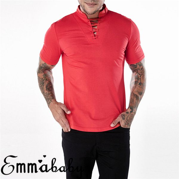 men slim fit short sleeve t-shirt v neck lace up solid criss male t shirt casual tees new autumn, White;black
men slim fit short sleeve t-shirt v neck lace up solid criss male t shirt casual tees new autumn, White;black