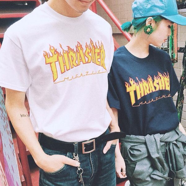 trendy thrasher short sleeve men's and women's classic flame tee summer couple letter men's and women's t-shirt, White;black
trendy thrasher short sleeve men's and women's classic flame tee summer couple letter men's and women's t-shirt, White;black