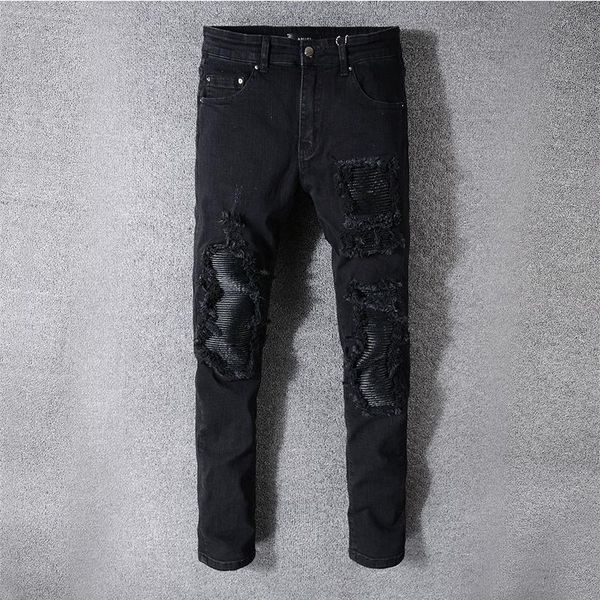 mens distressed destroyed jeans fashion black solid pants casual slim fit patched male jeans denim trousers, Blue
mens distressed destroyed jeans fashion black solid pants casual slim fit patched male jeans denim trousers, Blue