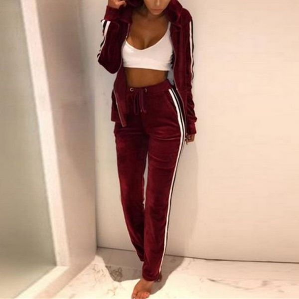 2019 spring autumn women running set gold velvet zipper hooded sweatshirt velvet tracksuit two piece sportswear stripe fitness, Black;blue
2019 spring autumn women running set gold velvet zipper hooded sweatshirt velvet tracksuit two piece sportswear stripe fitness, Black;blue