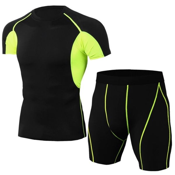 men's tight training fitness clothes running short-sleeved shorts track and field sportswear stretch quick-drying two-piece suit, White;black
men's tight training fitness clothes running short-sleeved shorts track and field sportswear stretch quick-drying two-piece suit, White;black