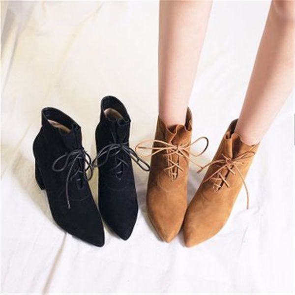 cross-tied high heels pointed toe ankle boots women suede leather square heel booties autumn fashion shoes woman botas mujer, Black
cross-tied high heels pointed toe ankle boots women suede leather square heel booties autumn fashion shoes woman botas mujer, Black