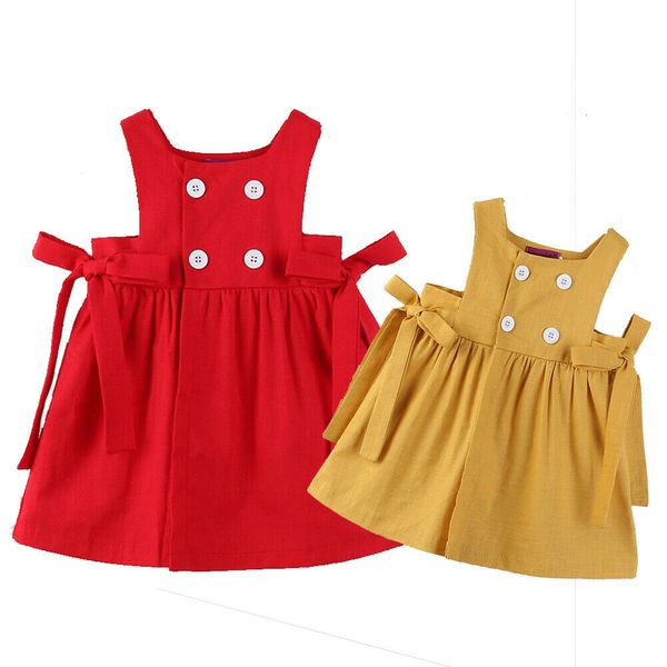 

досуг малыш дети девушка платье твердые рукавов без бретелек пачка лук лето детские платье принцессы детская одежда для девочек, Red;yellow