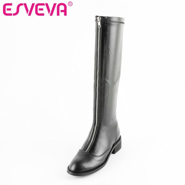 esveva 2020 shoes women knee-high boots square low heel zipper round toe winter solid boots shoes size 34-39 winter, Black
esveva 2020 shoes women knee-high boots square low heel zipper round toe winter solid boots shoes size 34-39 winter, Black