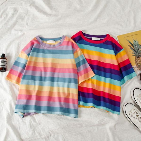 женщины тенниска ткань harajuku одежда новый повседневный tshirt сыпучие радуга полосатый o-образным вырезом с короткими рукавами женщины фу, White
женщины тенниска ткань harajuku одежда новый повседневный tshirt сыпучие радуга полосатый o-образным вырезом с короткими рукавами женщины фу, White