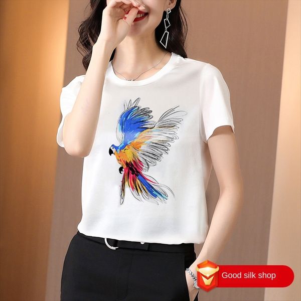 elastic satin transparent printing silk t-shirt short-sleeved round collar 2020 mulberry silk headdress headdress casual, White
elastic satin transparent printing silk t-shirt short-sleeved round collar 2020 mulberry silk headdress headdress casual, White
