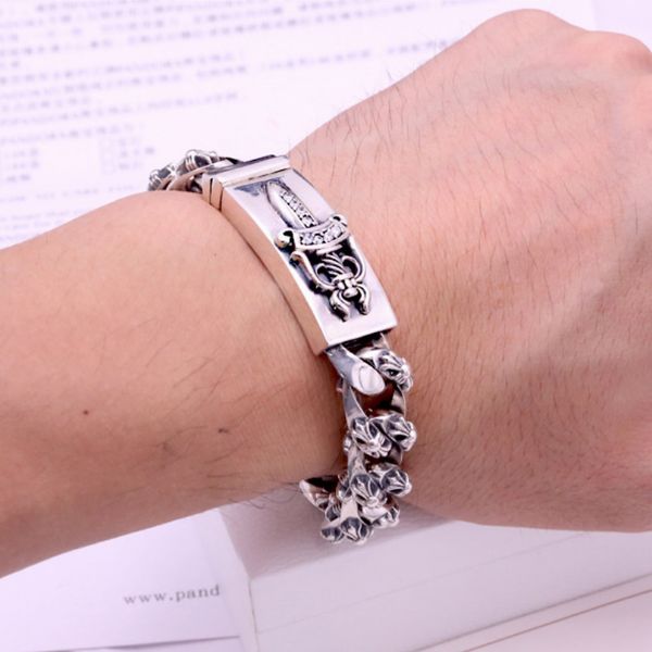 gothic new 925 sterling silver handmade jewelry american european antique silver crosses sword thick link chain vintage men's bracelets, Black
gothic new 925 sterling silver handmade jewelry american european antique silver crosses sword thick link chain vintage men's bracelets, Black