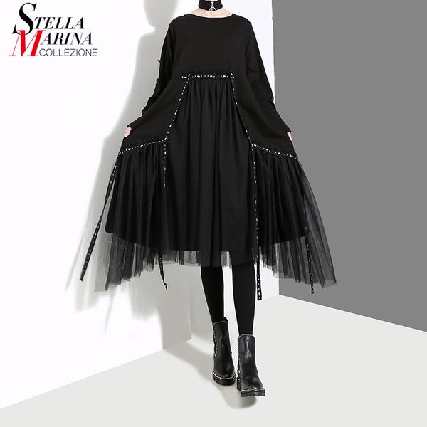 2018 korean style women winter solid black dress with mesh stitched long sleeve female casual streetwear midi dress vestido 4564, Black;gray
2018 korean style women winter solid black dress with mesh stitched long sleeve female casual streetwear midi dress vestido 4564, Black;gray