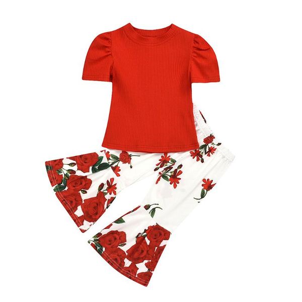 kancoold girl baby child sales solid color short-sleeved frill pit t-shirt + rose print flared trousers two-piece suit, White
kancoold girl baby child sales solid color short-sleeved frill pit t-shirt + rose print flared trousers two-piece suit, White