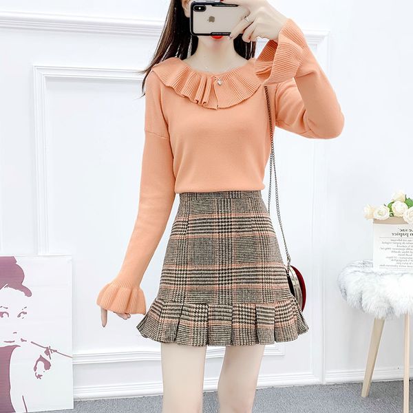2019 winter beauty foreign playful fashion suit skirt doll collar sweater fishtail pleated skirt two-piece, White
2019 winter beauty foreign playful fashion suit skirt doll collar sweater fishtail pleated skirt two-piece, White