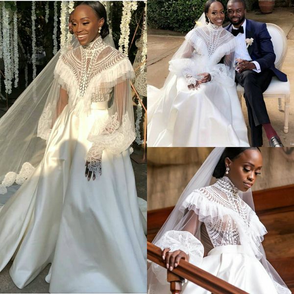 2019 african plus size wedding dresses lace high neck satin tulle applique modest wedding dress long sleeves bridal gowns boho a line, White
2019 african plus size wedding dresses lace high neck satin tulle applique modest wedding dress long sleeves bridal gowns boho a line, White