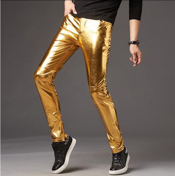 2019 men's leather pants korean version of the slim feet pants stage show men's motorcycle glossy silver leather, Black
2019 men's leather pants korean version of the slim feet pants stage show men's motorcycle glossy silver leather, Black
