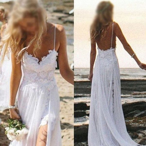 boho beach wedding dresses with straps lace applique backless chiffon asymmetrical vestidos de novia wedding dress bridal gowns, White
boho beach wedding dresses with straps lace applique backless chiffon asymmetrical vestidos de novia wedding dress bridal gowns, White