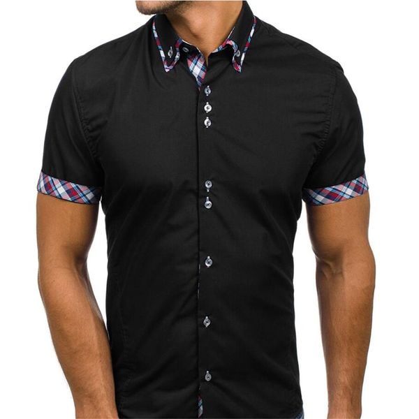 men shirts 2020 new slim male shirt solid short sleeve british style cotton men's shirt l xl xxl xxxl, White;black
men shirts 2020 new slim male shirt solid short sleeve british style cotton men's shirt l xl xxl xxxl, White;black