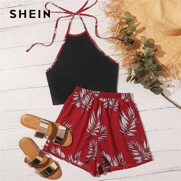 shein contrast binding tie back halter and wide leg shorts set summer sleeveless women tropical boho two piece sets, White
shein contrast binding tie back halter and wide leg shorts set summer sleeveless women tropical boho two piece sets, White