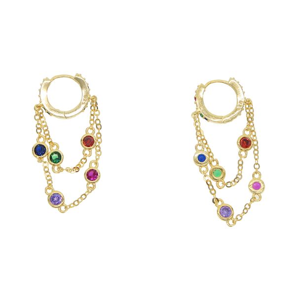 925 sterling silver romantic long tassel chain cz charm huggie hoop earring white colorful stone earrings cx200801, Golden;silver
925 sterling silver romantic long tassel chain cz charm huggie hoop earring white colorful stone earrings cx200801, Golden;silver