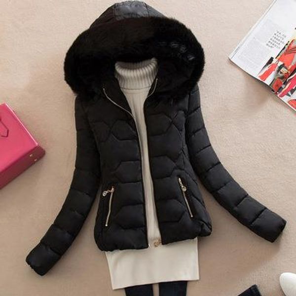 wholesale winter new women's short section slim cotton jacket large fur collar down cotton coat, Black
wholesale winter new women's short section slim cotton jacket large fur collar down cotton coat, Black