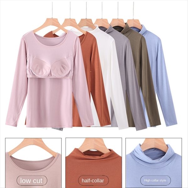modal women's belt chest pad long sleeve t- bra without t-shirt bra pajamas steel ring half high collar yoga pajamas underwear base shi, White
modal women's belt chest pad long sleeve t- bra without t-shirt bra pajamas steel ring half high collar yoga pajamas underwear base shi, White