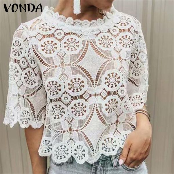 2019 summer autumn blouse loose vonda solid elegant casual women blusas hollow out short sleeve lace shirts plustunic, White
2019 summer autumn blouse loose vonda solid elegant casual women blusas hollow out short sleeve lace shirts plustunic, White
