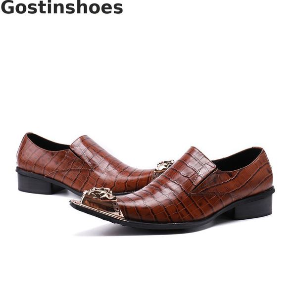 men loafers casual leather shoes brown genuine leather crocodile skin printed slip-on metal capped toe fashionable men shoes, Black
men loafers casual leather shoes brown genuine leather crocodile skin printed slip-on metal capped toe fashionable men shoes, Black