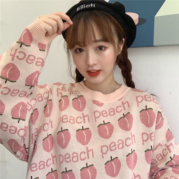 korean winter alphabet peach print cute loose female sweater large size casual fashion fun pink vintage ins chic sweater, White;black
korean winter alphabet peach print cute loose female sweater large size casual fashion fun pink vintage ins chic sweater, White;black