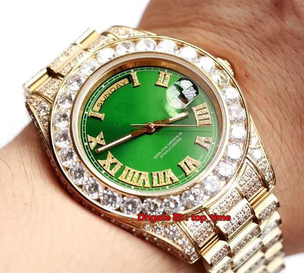 6 style vintage 45mm 18k gold full diamonds day-date automatic mens watch sapphire green dial 18k gold diamonds strap gents watches, Slivery;brown
6 style vintage 45mm 18k gold full diamonds day-date automatic mens watch sapphire green dial 18k gold diamonds strap gents watches, Slivery;brown