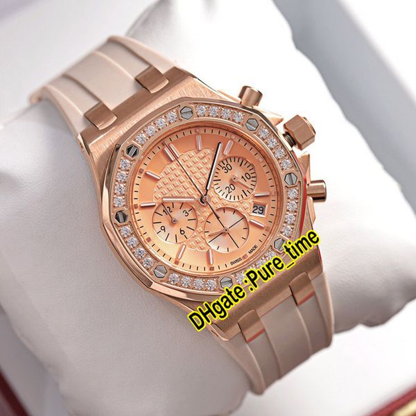 new royal rose gold case 37mm 26231 quartz chronograph womens watch champagne dial diamond bezel rubber strap ladies watches pure_time e127, Slivery;brown
new royal rose gold case 37mm 26231 quartz chronograph womens watch champagne dial diamond bezel rubber strap ladies watches pure_time e127, Slivery;brown