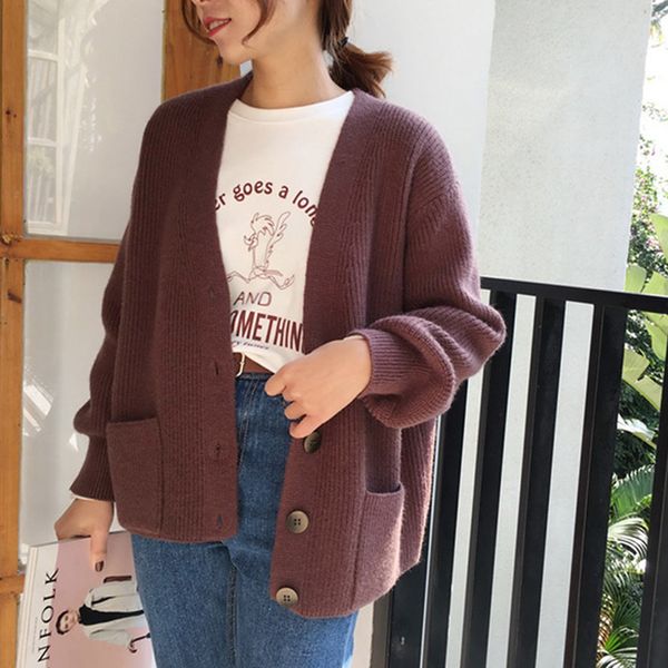 women cardigans sweater v neck solid loose knitwear single breasted casual knit cardigan outwear winter jacket coat, White
women cardigans sweater v neck solid loose knitwear single breasted casual knit cardigan outwear winter jacket coat, White