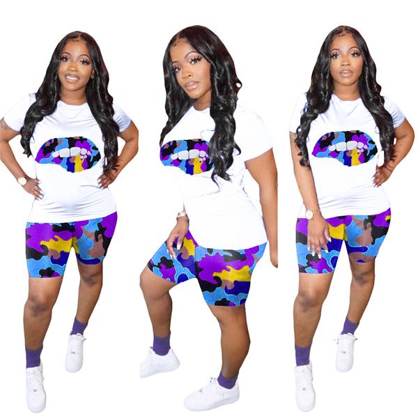 women tracksuits lips print t shirt + camouflage shorts two pieces set camo color short sleeve outfits summer brand sports suit d61505, White
women tracksuits lips print t shirt + camouflage shorts two pieces set camo color short sleeve outfits summer brand sports suit d61505, White