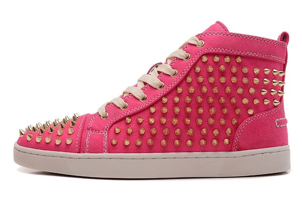 red pink blue suede high studded spikes casual flats luxury red bottom shoes brand new for mens and women party designer sneakers t07, Black
red pink blue suede high studded spikes casual flats luxury red bottom shoes brand new for mens and women party designer sneakers t07, Black