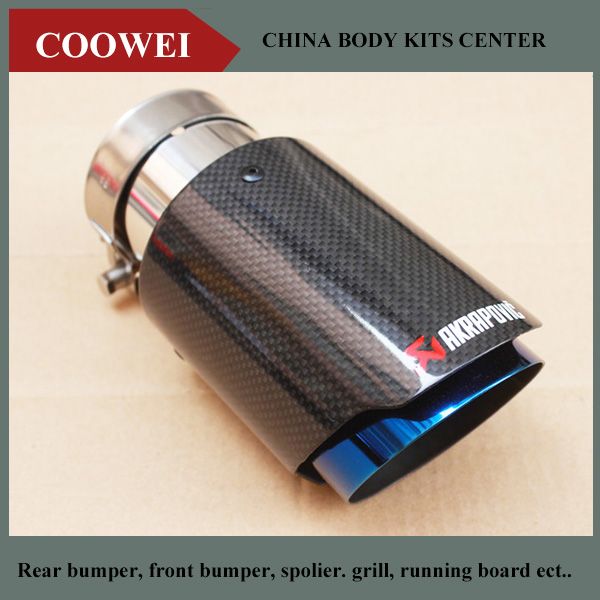 

factory sale 101mm out glossy blue end car modifide muffler pipe akrapovic carbon fiber exhaust tip/muffler stainless steel