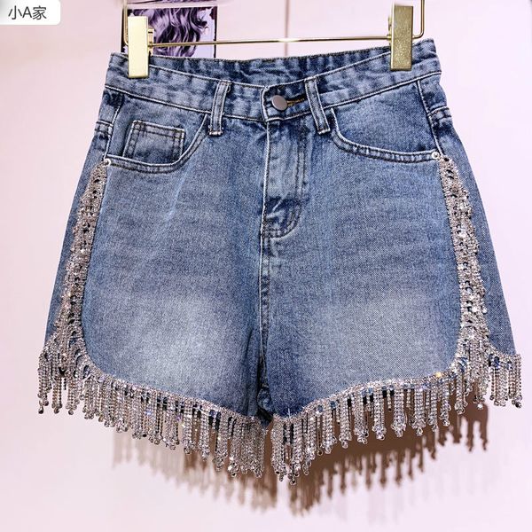 2020 summer fashion streetwear bling bling diamonds tassel shorts jeans women stylish denim pants, Blue 
2020 summer fashion streetwear bling bling diamonds tassel shorts jeans women stylish denim pants, Blue