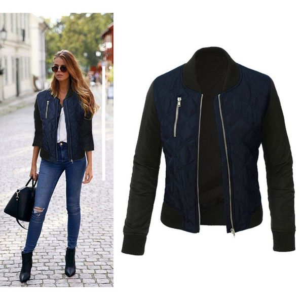 autumn winter leisure fashion solid women jacket o-neck zipper stitching quilted bomber jacket 2019 new women coats, Black;brown
autumn winter leisure fashion solid women jacket o-neck zipper stitching quilted bomber jacket 2019 new women coats, Black;brown