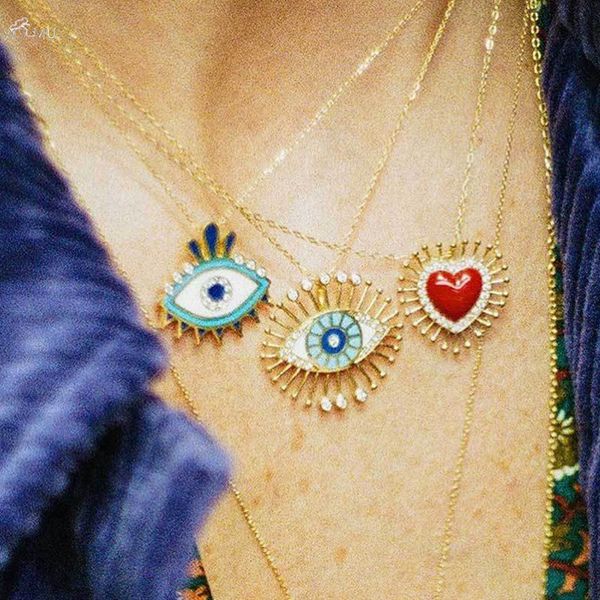 aomu 2020 new design bohemian enamel evil eye heart pendant necklaces for women gold chain vintage charm sweater necklace, Silver
aomu 2020 new design bohemian enamel evil eye heart pendant necklaces for women gold chain vintage charm sweater necklace, Silver