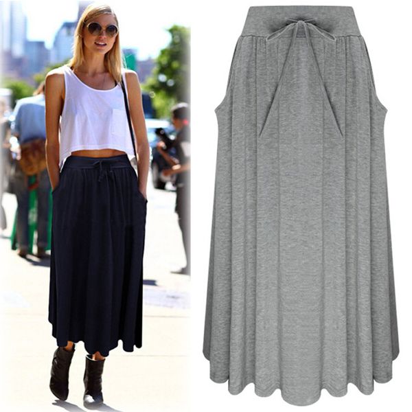 ankle-length women skirt high waist ladies skirts cotton bow skirt, Black
