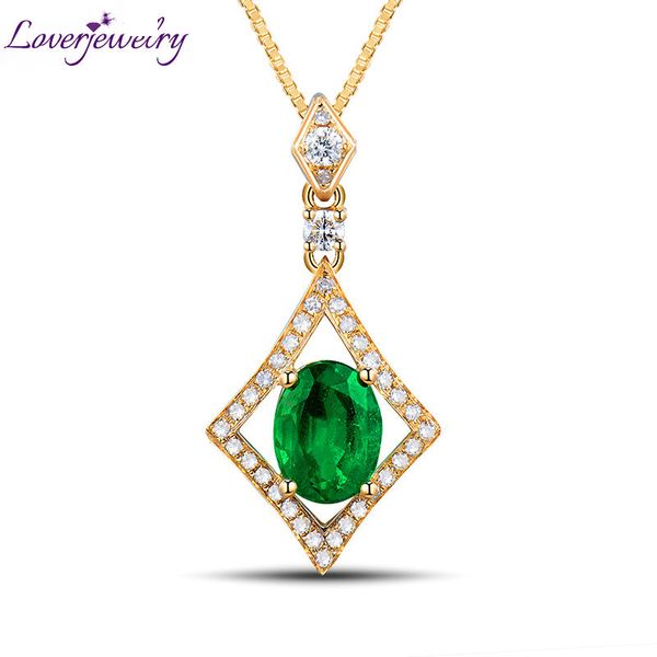 

loverjewelry lady pendant oval 6x8mm solid 14k yellow gold natural gorgeous emerald diamond wedding pendant for women party gift, Silver