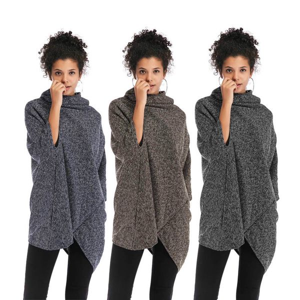 women's autumn and winter new european and american high collar irregular cape jacket bat sleeve knitted sweater, White;black
women's autumn and winter new european and american high collar irregular cape jacket bat sleeve knitted sweater, White;black