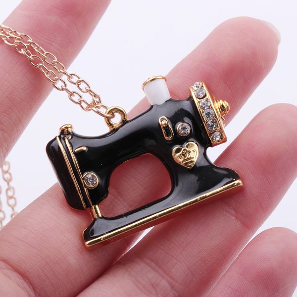 new type of enamel black crystal sewing machine pendant necklace creative design sweater chain cute jewelry for friend, Silver
new type of enamel black crystal sewing machine pendant necklace creative design sweater chain cute jewelry for friend, Silver