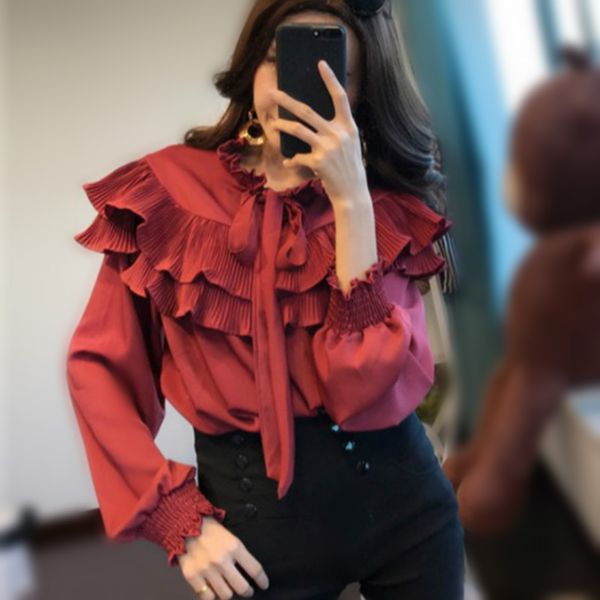 new women ruffles blouses autumn long lantern sleeve women ruffles female bow tie collar shirts, White
new women ruffles blouses autumn long lantern sleeve women ruffles female bow tie collar shirts, White