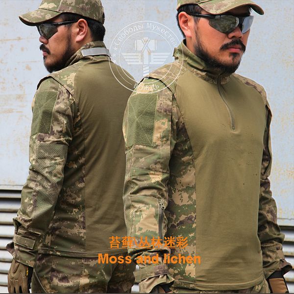 new rip s1/4 zip tactical combat shirt all terrain moss and lichen sand camo iron camo, Gray;blue