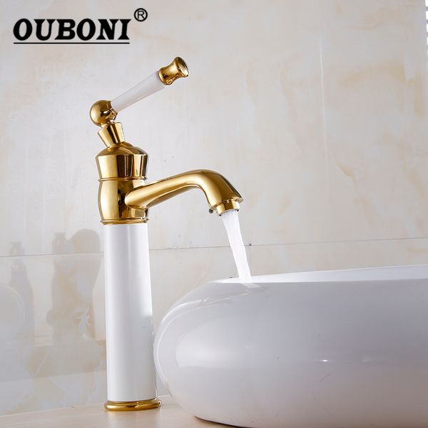 ouboni golden polished & cold water mixer tap basin faucet tap washbasin torneira deck mounted
ouboni golden polished & cold water mixer tap basin faucet tap washbasin torneira deck mounted