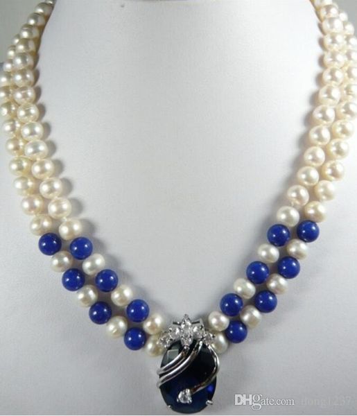 noble 2 row white 7-8 genuine pearl lapis lazuli dark-blue 18kgp zircon crystal pendant women jewelry necklace 18inches, Silver
noble 2 row white 7-8 genuine pearl lapis lazuli dark-blue 18kgp zircon crystal pendant women jewelry necklace 18inches, Silver