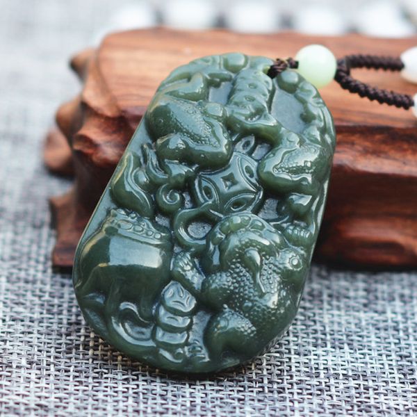 natural green hetian nephrite jade pendant necklace carved pixiu toad bufonid pendant gift for men's jade stone jewelry +rope, Silver
natural green hetian nephrite jade pendant necklace carved pixiu toad bufonid pendant gift for men's jade stone jewelry +rope, Silver