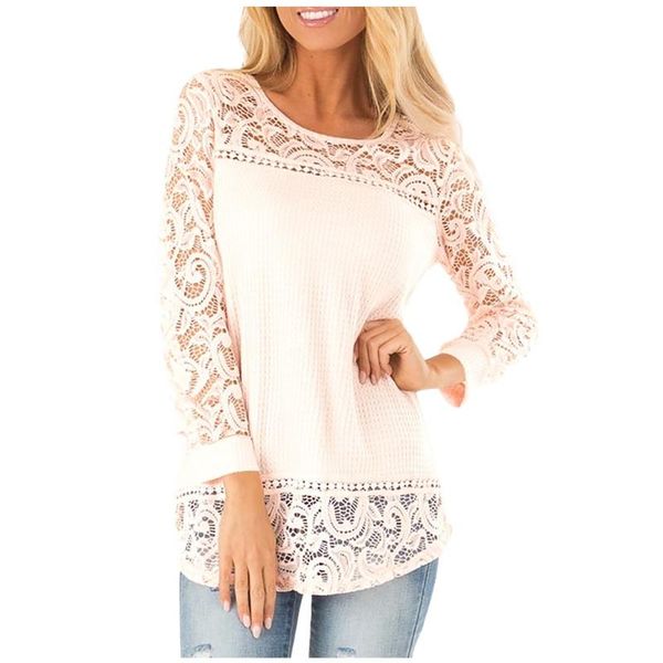 women lace blouse hollow out stitching shirt casual o-neck solid color long sleeve perspective womens and blouses, White
women lace blouse hollow out stitching shirt casual o-neck solid color long sleeve perspective womens and blouses, White
