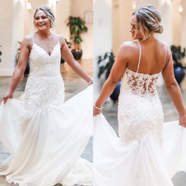 modern spaghetti strap lace mermaid bridal gowns plus size white long wedding dresses custom made robes de soiree
modern spaghetti strap lace mermaid bridal gowns plus size white long wedding dresses custom made robes de soiree